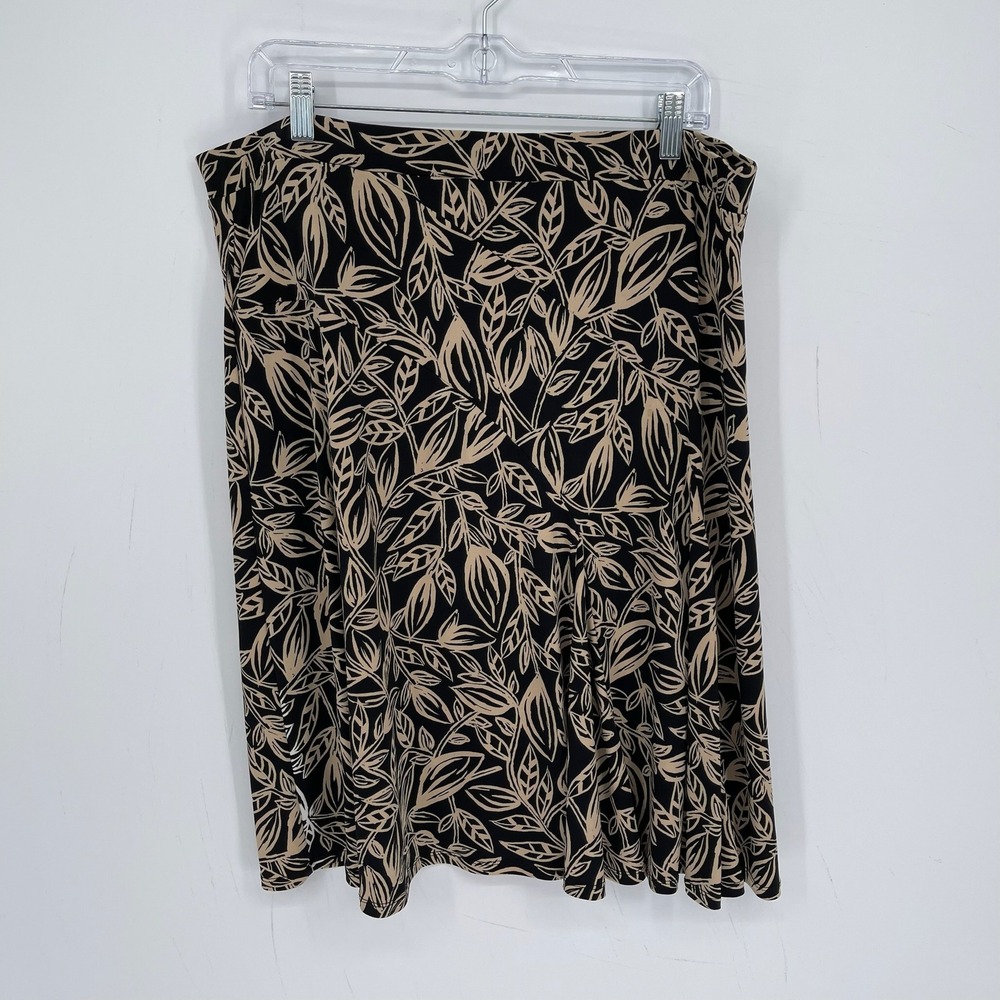 George Women's Black Soot Leaf Print Stretch A-Line Office Skirt Size XL 16-18
